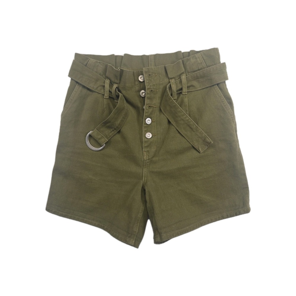 Free People Women's Size 4 Green Denim Belted Paper Bag High Rise Shorts